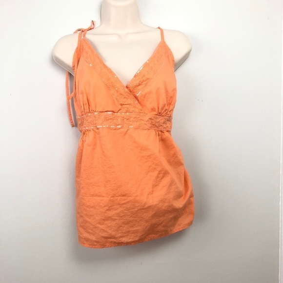 Tommy Hilfiger Orange top with sequin trim Large - Picture 1 of 8